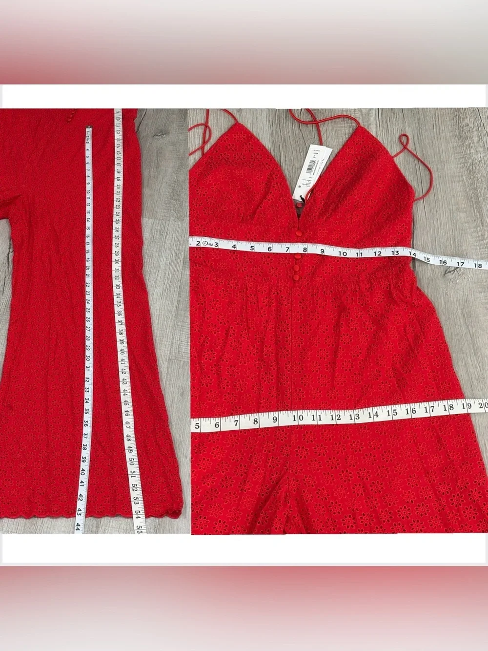 Alice + Olivia Women’s Red Eyelet Lace V-Neck Wide-Leg Jumpsuit 8